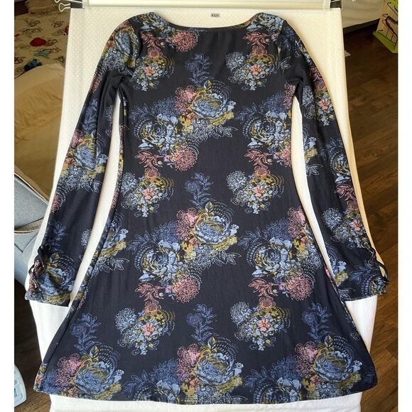 Mudd Women Dress XS Navy Floral A-Line Button Long Sleeve Knee Length Stretch - Picture 9 of 9